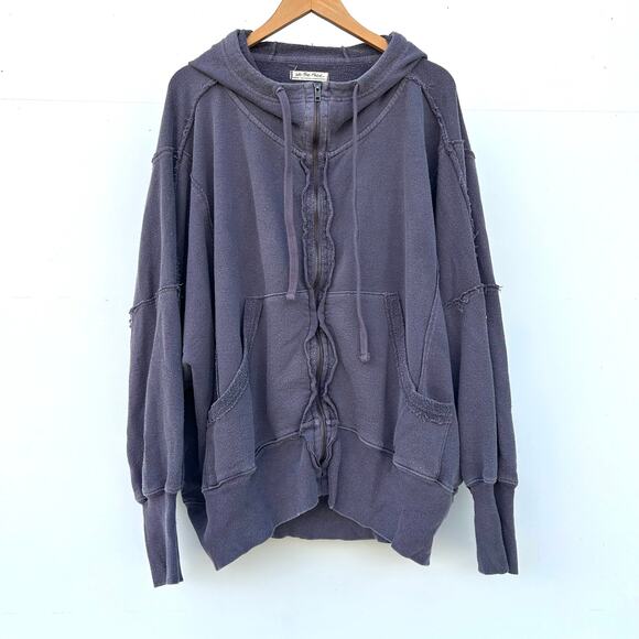 Free People Camden Oversized Slouchy Full Zip Hoodie Fallen Fig Purple Large - Picture 3 of 10
